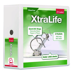 XtraLife ClearVue Non-Stick Slant-D Ring Binder, 3 Rings, 5" Capacity, 11 x 8.5, White