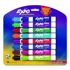 Low Odor Dry Erase Vibrant Color Markers, Broad Chisel Tip, Assorted Colors, 16/set