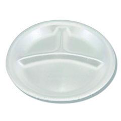 Foam Plates, 3-Compartment Foam Plates, 9" dia, White, 25 Plates/Bag, 20 Bags/Carton