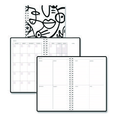 Recycled Non-Dated Monthly/Weekly Planner, Abstract Faces, Black/White Cover, Undated