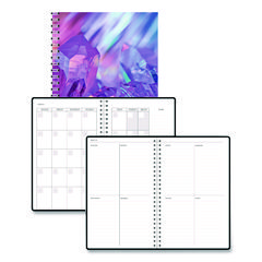 Recycled Non-Dated Monthly/Weekly Planner, Crystals, Blue/Pink/White Cover, Undated