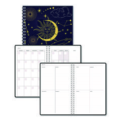 Recycled Non-Dated Monthly/Weekly Planner, Celestial, Blue/Gold Cover, Undated