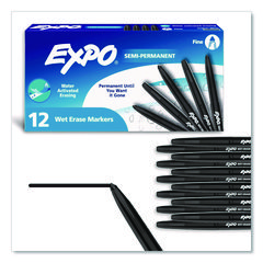 Wet Erase Marker, Fine Bullet Tip, Black, 12/Pack