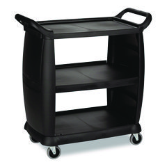 Bussing Cart, Plastic, 3 Shelves, 300 lb Capacity, 18 x 36.25 x 38, Black