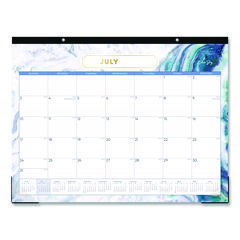 Gemma Academic Year Desk Pad Calendar, Geode Artwork, 22 x 17, White/Blue/Green Sheets, 12-Month (July to June): 2024 to 2025