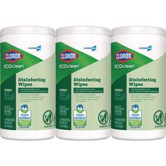 CloroxPro EcoClean Disinfecting Wipes, 1-Ply, 7 x 8, Unscented, White, 3/Carton