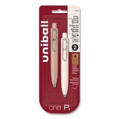 uniONE P Gel Pen, Retractable, Extra-Fine 0.5 mm, Black Ink, Coffee/Yogurt Barrel Colors, 2/Pack