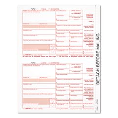 2024 1099 INT Interest Income Tax Form, 2 Forms/Sheet, 50 Forms Total