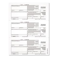 2024 1099-NEC Copy 1 or 2 Laser/Inkjet Tax Forms, 8.5 x 3.66, 3 Forms/Sheet, 150 Forms Total