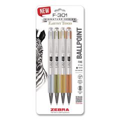 F-301 Signature Series Earthy Tones Ballpoint Pen, Retractable, Fine 0.7 mm, Black Ink, Assorted Earthy Tones Barrel, 4/Pack