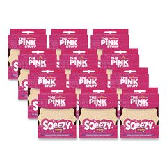 Sqeezy Dual Scrubber/Sponge, 4 x 5.3, 3.8" Thick, Pink, 12/Carton