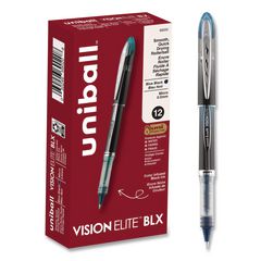 VISION ELITE BLX Series Rollerball Pen, Stick, Micro 0.5 mm, Blue-Infused Black Ink, Gray/Blue/Clear Barrel, Dozen