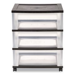 Three-Drawer Durable Storage Cart, Plastic, 22 x 15.69 x 25.48, Clear/Black