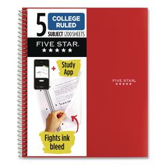 Wirebound Notebook, 5-Subject, Medium/College Rule, Fire Red Cover, (200) 11 x 8.5 Sheets