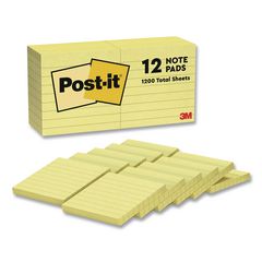 Original Pads in Canary Yellow, Note Ruled, 3" x 3", 100 Sheets/Pad, 12 Pads/Pack