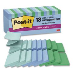 Recycled Pop-up Notes in Oasis Collection Colors, Cabinet Pack, 3" x 3", Assorted Colors, 70 Sheets/Pad, 18 Pads/Pack