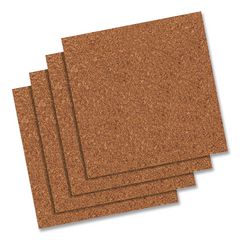 Cork Bulletin Board Tiles, 1 ft x 1 ft, Brown Surface, Frameless, 4/Pack