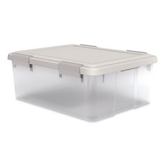 WeatherPro Latching Lid Storage Bin, 30.6 qt, 15.75 x 19.68 x 7.75, Clear