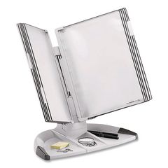 Modular Desktop Document Holder, 10 Panels with Black Borders, Gray Base