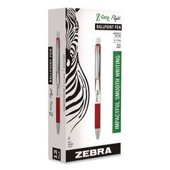 Z-Grip Flight Ballpoint Pen, Retractable, Bold 1.2 mm, Red Ink, Red/White/Silver Barrel, Dozen