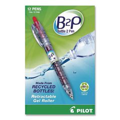 B2p Bottle-2-Pen Recycled Ballpoint Pen, Retractable, Fine 0.7 Mm, Red Ink, Translucent Blue Barrel, Dozen