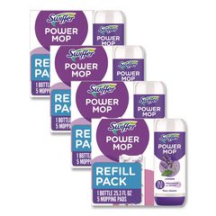 PowerMop Cleaning Solution and Pads Refill Pack, Lavender, 25.3 oz Bottle and 5 Pads per Pack, 4 Packs/Carton