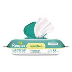 Sensitive Baby Wipes, 1-Ply, 6.8 x 7, Unscented, White, 56/Pack