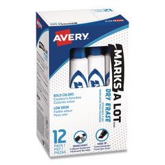 MARKS A LOT Desk-Style Dry Erase Markers, Broad Chisel Tip, Blue, Dozen