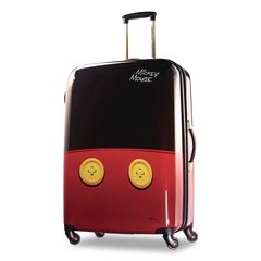 Disney Mickey Mouse Pants Large Hardside Spinner Suitcase, 12 x 19.8 x 31, Black/Red/Yellow