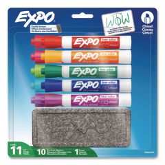 LOW-ODOR, DRY ERASE 10-COLOR MARKER AND ERASER SET, BROAD CHISEL TIP, ASSORTED COLORS, 10/SET