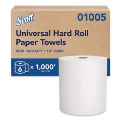Essential High Capacity Hard Roll Towels for Business, 1-Ply, 8" x 1,000 ft, 1.5" Core, Recycled, White, 6 Rolls/Carton