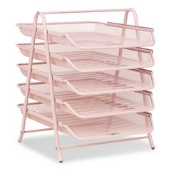 Tiered Metal Mesh Desk Tray Organizer 5 Tier Letter Size 14 x 11 75 x 14 5 Pink