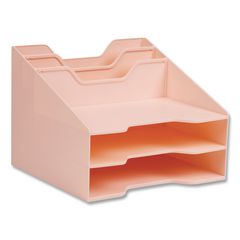 5-Compartment Plastic Desk Tray, 12 x 11.75 x 9.5, Pink