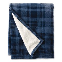 Wicked Plush Sherpa Throw, 50 x 60, Nautical Navy Plaid