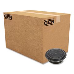 Microwavable Food Container with Lid, Round, 48 oz, 8.85 x 8.85 x 2.24, Black/Clear, Plastic, 150/Carton