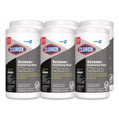 CloroxPro ScreenPlus Screen Sanitizing Wipes, 6 x 8, Citrus Blend, White, 75/Canister, 6 Canisters/Carton