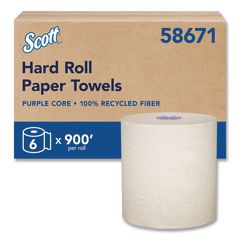 100% Recycled Hard Roll Paper Towels, 1-Ply, 8" x 900 ft, Brown, 6/Carton