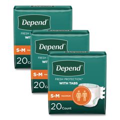 Incontinence Protection with Tabs, Small/Medium, 19" to 34" Waist, 20/Pack, 3 Packs/Carton