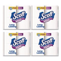 1000 Bathroom Tissue, Septic Safe, 1-Ply, White, 1,000 Sheets/Roll, 12 Rolls/Pack, 4 Packs/Carton
