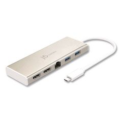 Mini Dual Monitor Docking Station, USB-C/HDMI/Gigabit LAN, White/Gold