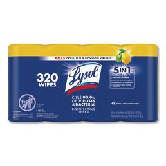Disinfecting Wipes, 1-Ply, 7 x 7.25, Lemon and Lime Blossom, White, 80 Wipes/Canister, 4 Canisters/Pack