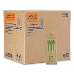 NoTree Cutlery, Light Mediumweight, Fork/Knife/Spoon/Napkin, Paper, Natural, 250/Carton