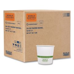 Paper Bowls, 24 oz, 4.4" Diameter x 4.4" h, White, 500/Carton