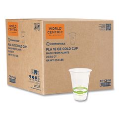 PLA Clear Cold Cups, 16 oz, Plastic, Clear, 1,000/Carton
