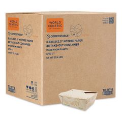 No Tree Folded Takeout Containers, 46 oz, 5.5 x 6.9 x 2.5, Natural, Sugarcane, 300/Carton
