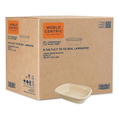 Laminated Fiber Containers, 30 oz, 6.7 x 8.7 x 2.1, Natural, Sugarcane Fiber, 400/Carton