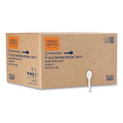 PLA Compostable Cutlery, Tasting Spoon, Plastic, 3", Light Beige, 3,000/Carton