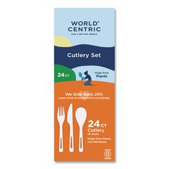 TPLA Cutlery, Medium Heavyweight, Fork/Knife/Spoon, Plastic, Light Beige, 24/Pack