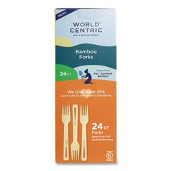 Bamboo Cutlery, Medium Heavyweight, Fork, Paper, Natural, 24/Pack