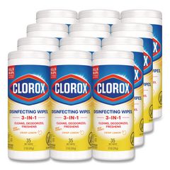 Disinfecting Wipes, Bleach Free Cleaning Wipes, 1-Ply, 7 x 8, Crisp Lemon, White, 35/Canister, 12 Canisters/Carton